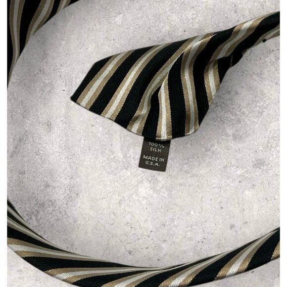 NORDSTROM Silk Tie USA Black Beige Striped W:3.6" EUC - Picture 3 of 5